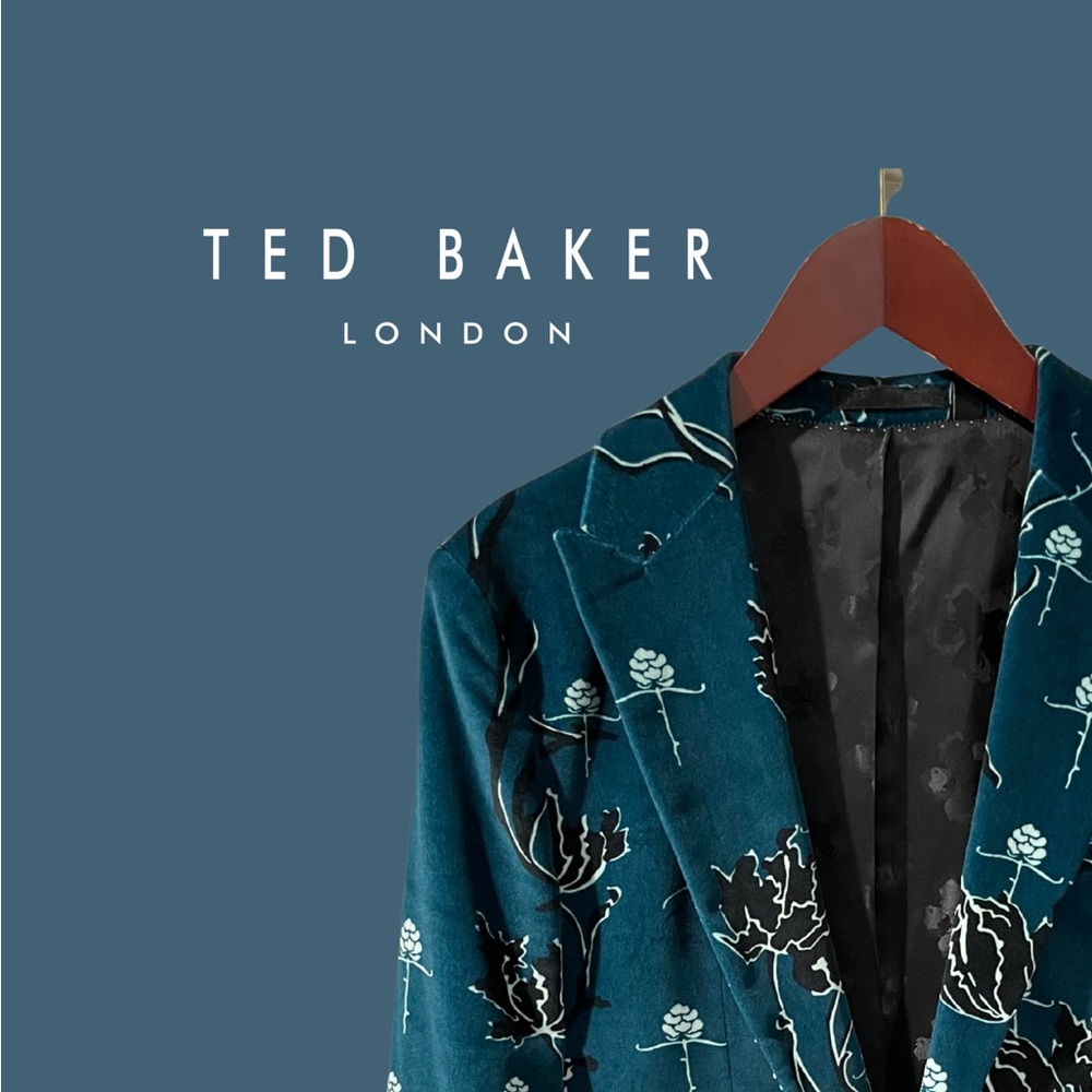 Floral Velour Teal Blazer by Ted Baker